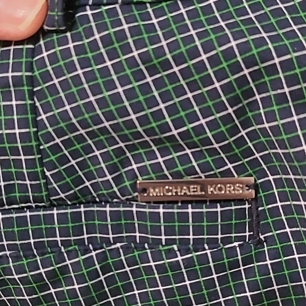 Michael Kors women's green, navy blue & white plaid ankle pants size 6.